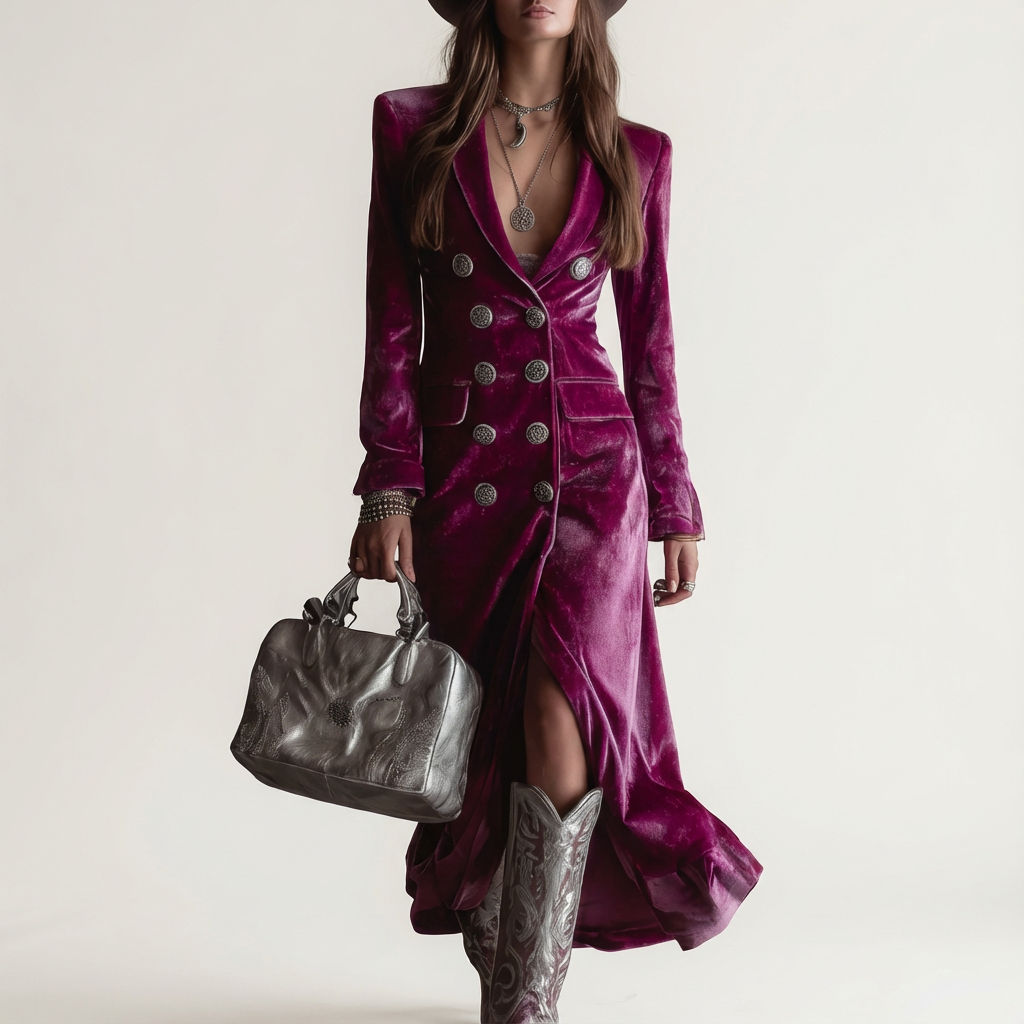 purple velvet blazer dress Purple Crushed Velvet Blazer dress with Sequin Tassels