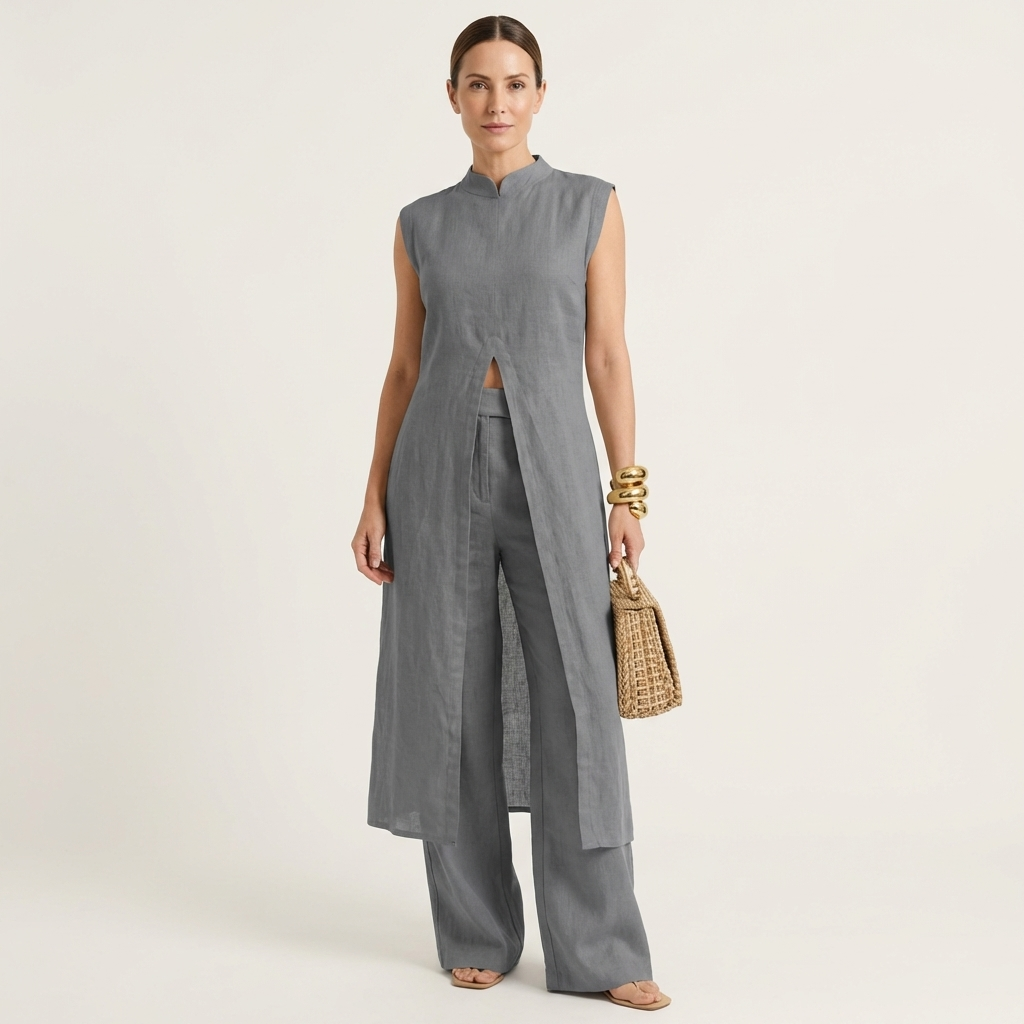 Belliana | Split-Front Longline Top & Wide-Leg Pants Set – Valora New York